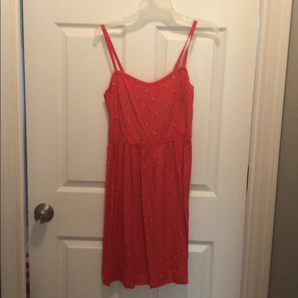 Spaghetti strap orange floral print dress